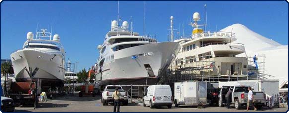 Mega yacht anchor chain installation and safety rail testing two vessels